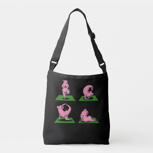 Cute Pig Yoga Poses Funny Farm Animals Crossbody Bag (Front)