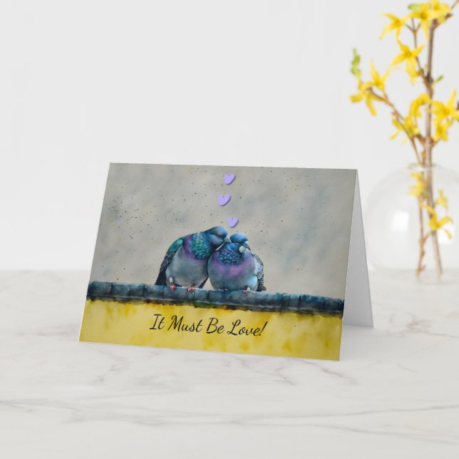 Cute Pigeon Couple Congrats Wedding Engagement  Card (Yellow Flower)