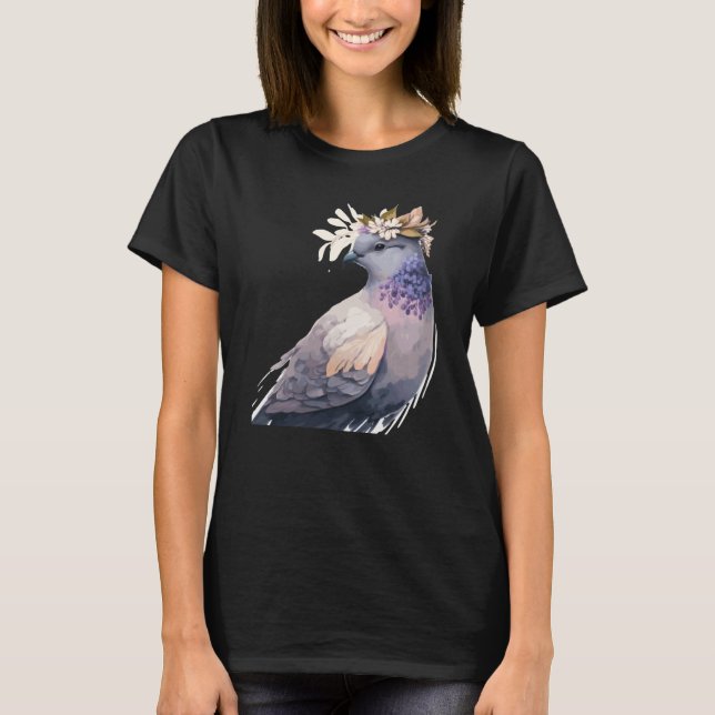 Cute Pigeon Dove Bird Flower Crown Pet Birds  1 T-Shirt (Front)