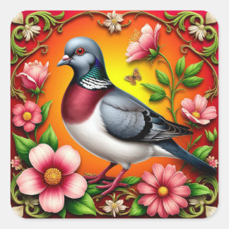 🌸 Cute Pigeon Sticker Colourful Floral Bird