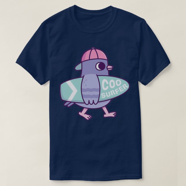 Cute Pigeon With Surfboard Coo Surfer Funny 1 T-Shirt (Design Front)