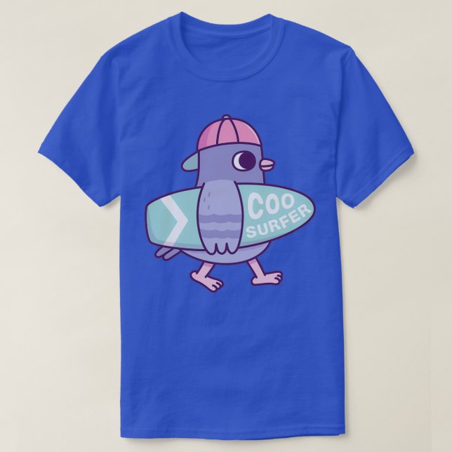 Cute Pigeon With Surfboard Coo Surfer Funny T-Shirt (Design Front)