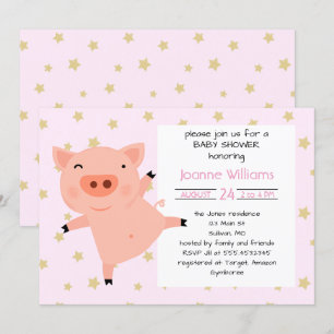 Cute Piggy Baby Shower For Girl Invitation