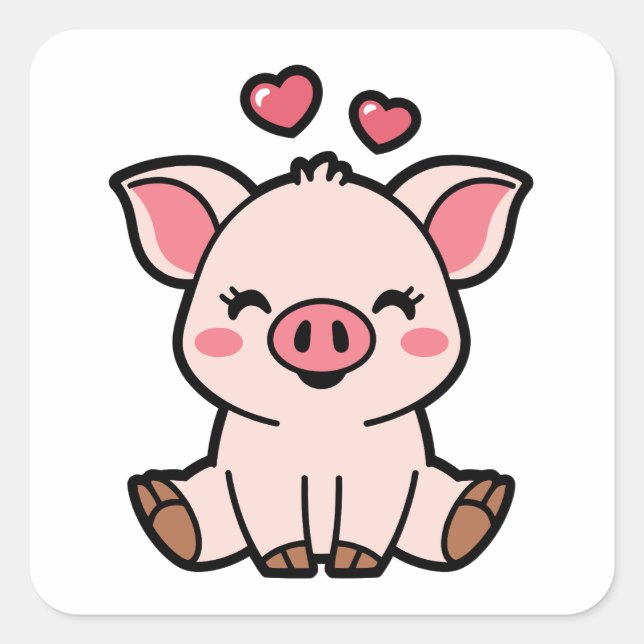 Cute Piggy Bank Square Sticker (Front)