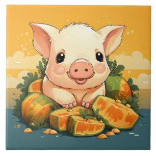 Cute piggy ceramic tile