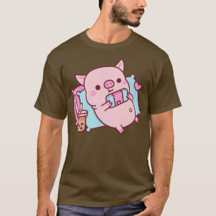 Cute Piggy g With Video Games And Bubble Tea T-Shirt