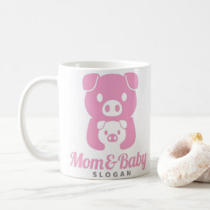 Cute piggy mom dad pink colour mug