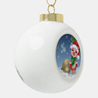 Cute Piggy Santa Ceramic Ball Christmas Ornament