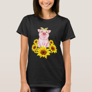Cute Piggy With Sunflower Tiny Pig With Bandanna T-Shirt