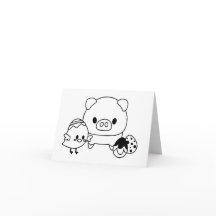 Cute Piglet and Chick (Chicken) BLANK Card