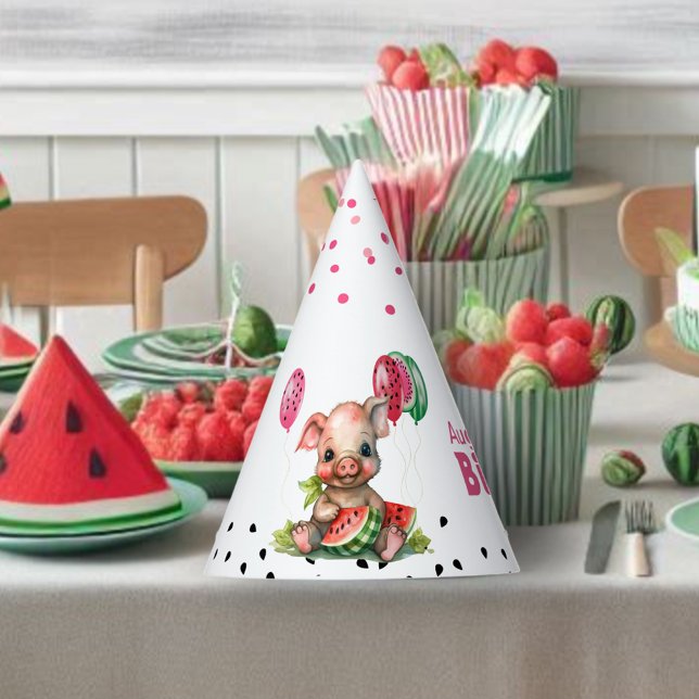 Cute Piglet Eating Watermelon Birthday Party Hat (Creator Uploaded)