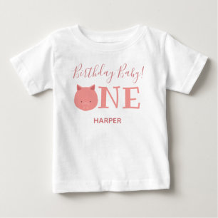 Cute Piglet One Name First Birthday Baby T-Shirt