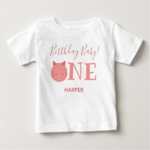 Cute Piglet One Name First Birthday Baby T-Shirt