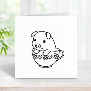 Cute Piglet Pig in a Teacup Rubber Stamp
