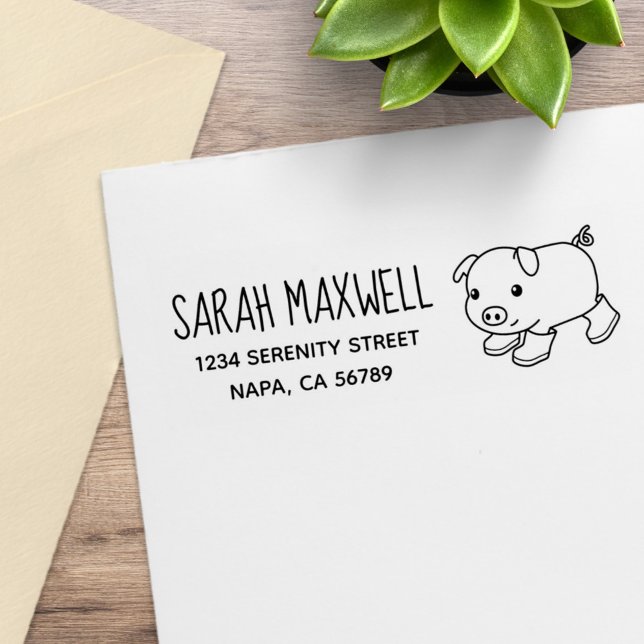 Cute Piglet Pig in Rubber Boots Return Address Stamp (Creator Uploaded)