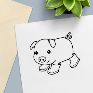 Cute Piglet Pig in Rubber Boots Self-inking Stamp