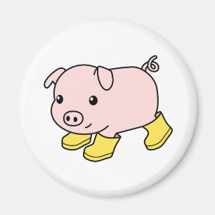 Cute Piglet Pig in Yellow Rubber Boots  Magnet