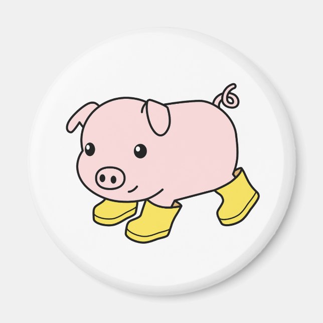 Cute Piglet Pig in Yellow Rubber Boots  Magnet (Front)