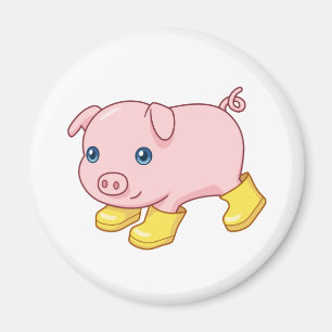 Cute Piglet Pig in Yellow Rubber Boots Magnet