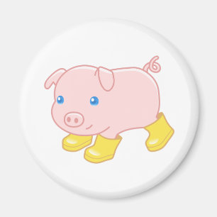 Cute Piglet Pig in Yellow Rubber Boots V2 Magnet