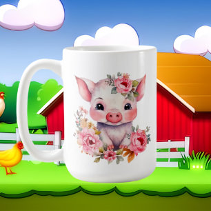 Cute pigs add monogram  coffee mug