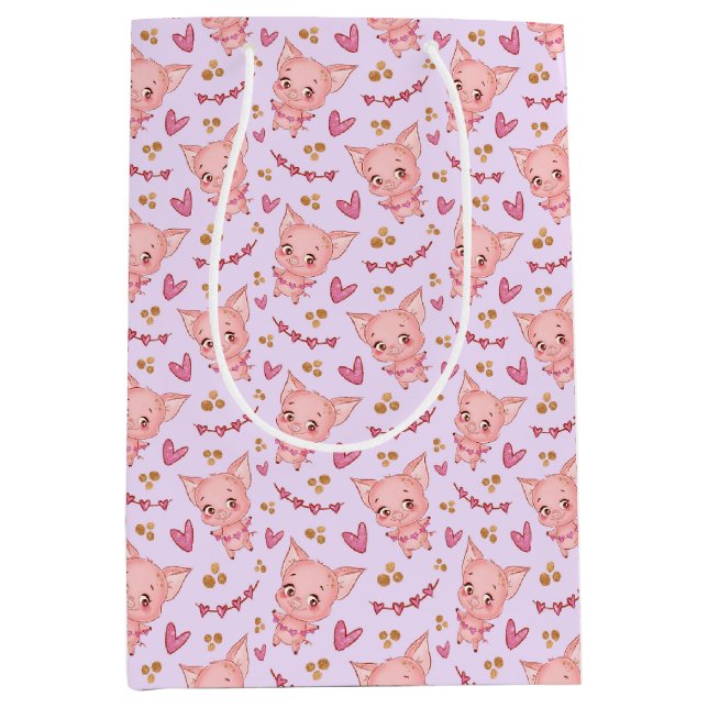 Cute Pigs and Hearts  Gift Bag (Front)