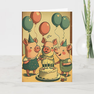 Cute Pigs Birthday Party Greeting Card