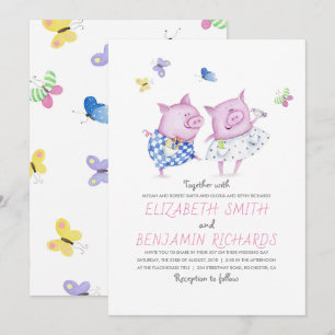 Cute Pigs Couple Elegant and Romantic Wedding Invitation