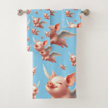 Cute Pigs Flying Blissfully in Sunny Blue Skies