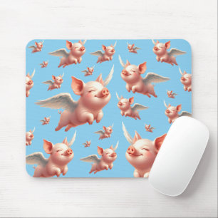 Cute Pigs Flying Blissfully in Sunny Blue Skies Mouse Mat