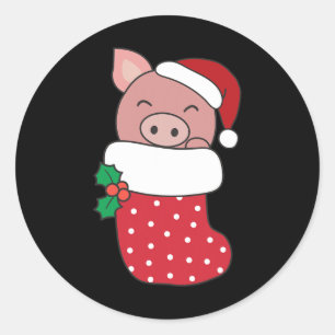 Cute Pigs In Christmas Stockings For Christmas Pig Classic Round Sticker