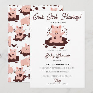 Cute Pigs Playing in Mud Farm Animals Baby Shower Invitation