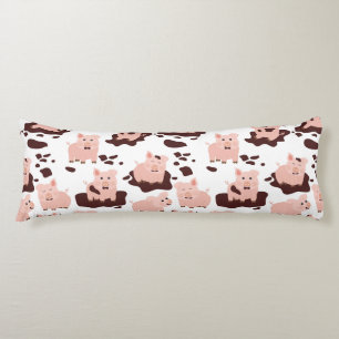 Cute Pigs Playing in Mud Farm Animals Body Cushion