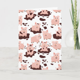 Cute Pigs Playing in Mud Farm Animals Card