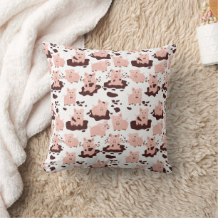 Cute Pigs Playing in Mud Farm Animals Cushion