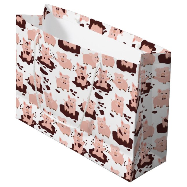 Cute Pigs Playing in Mud Farm Animals Large Gift Bag (Front Angled)