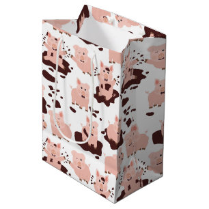 Cute Pigs Playing in Mud Farm Animals Medium Gift Bag