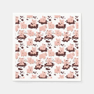 Cute Pigs Playing in Mud Farm Animals Napkin
