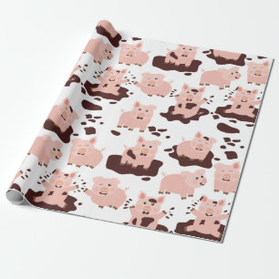 Cute Pigs Playing in Mud Farm Animals Wrapping Paper