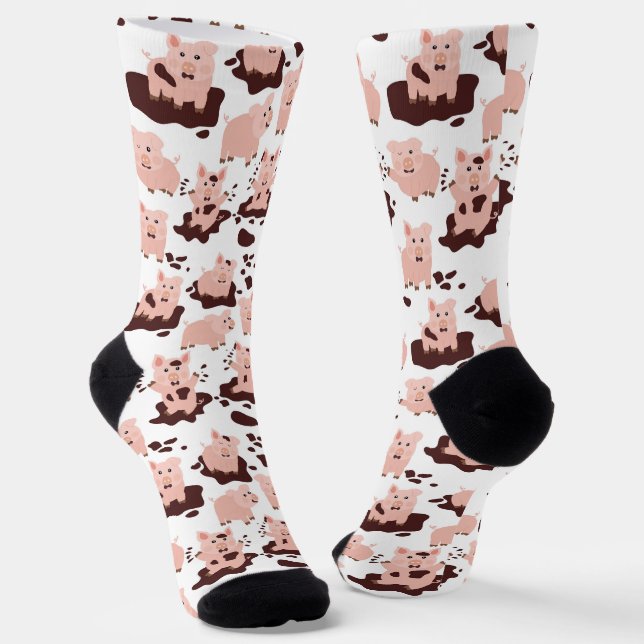 Cute Pigs Playing in Mud Farm  Socks (Angled)