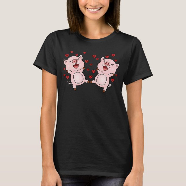 Cute Pigs Valentines Day Matching Couple Pigs T-Shirt (Front)