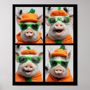 Cute Pigs with Sunglasses Pumpkin Costume Funny Poster