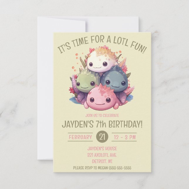 Cute Pile of Axolotls Birthday Party Invitation (Front)