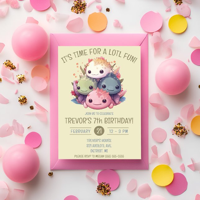 Cute Pile of Axolotls Birthday Party Invitation (Creator Uploaded)