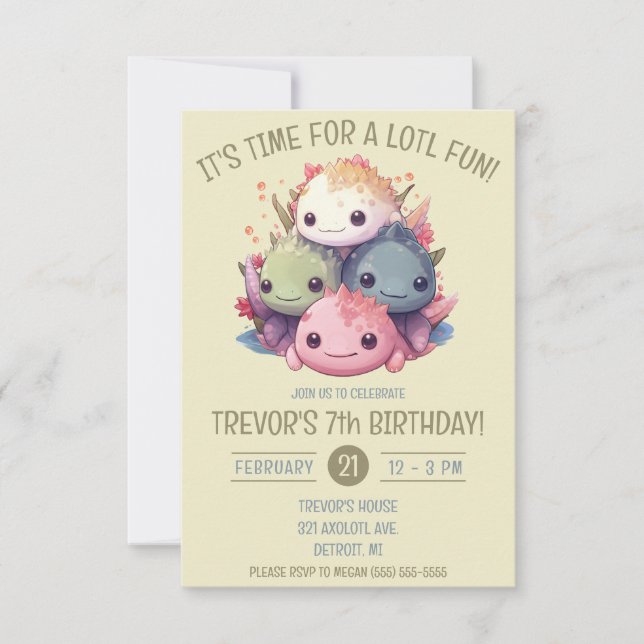Cute Pile of Axolotls Birthday Party Invitation (Front)