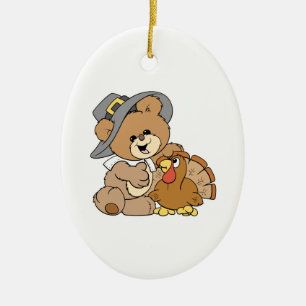 cute pilgrim teddy bear with turkey ceramic tree decoration