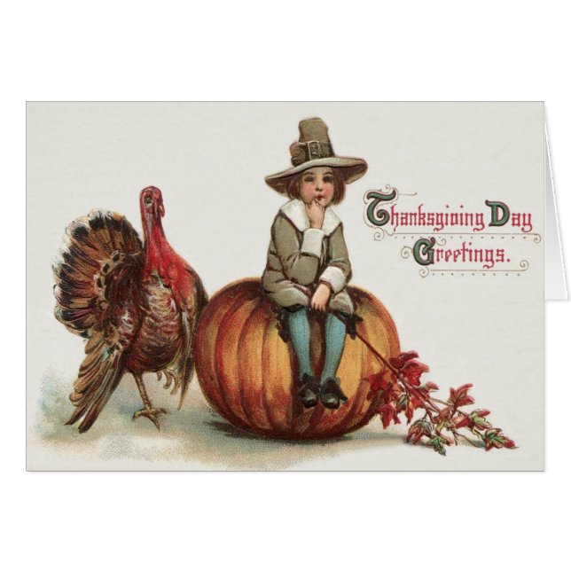 Cute Pilgrim Turkey Pumpkin Fall Leaves (Front Horizontal)