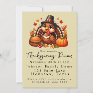Cute Pilgrim Turkey Thanksgiving Dinner  Invitation