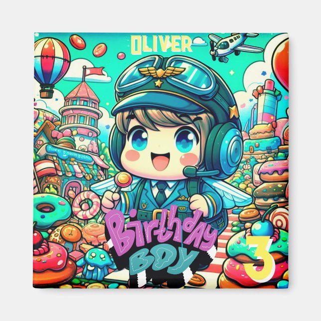Cute Pilot Birthday Boy Magnet (Front)