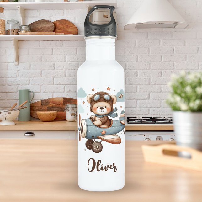 Cute Pilot Teddy Bear Personalised 710 Ml Water Bottle (Creator Uploaded)